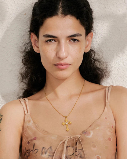 Collana con Croce Rose e Cuore (Placcata in Oro)