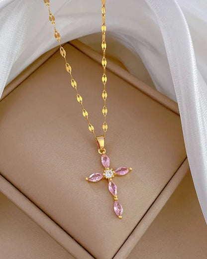 Collana Croce Fiore della Fede (Placcata in Oro)