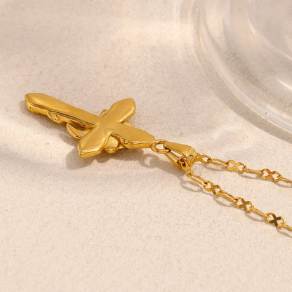 Collana con croce e rosa in rilievo (placcata in oro 18 carati)