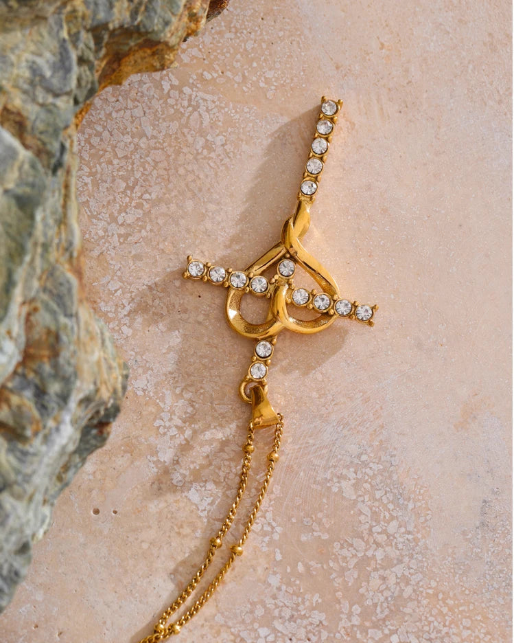 Collana Fede con Croce e Cuore Borchiato (placcata oro 18K)