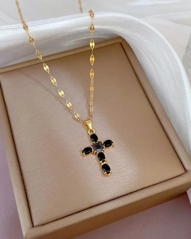 Collana Croce Catena a Luce Riflessa (Placcata in Oro)