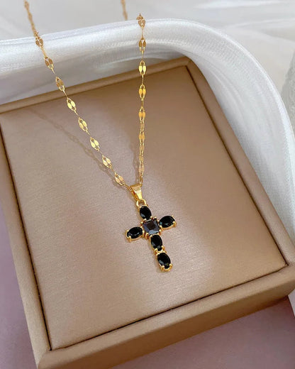 Collana Croce Catena a Luce Riflessa (Placcata in Oro)