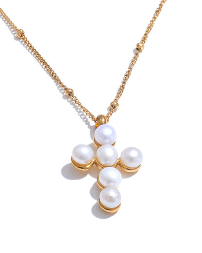 Collana con Croce di Perle (Placcata in Oro)