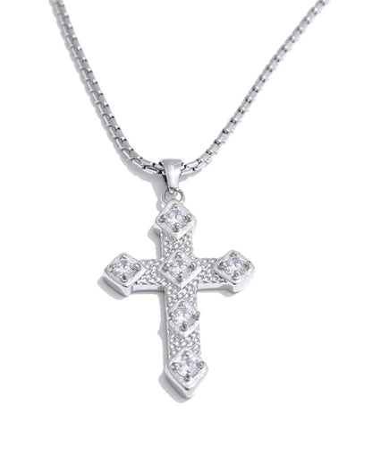 Collana con Croce Testurizzata e Zirconi Incastonati (Placcata in Oro)