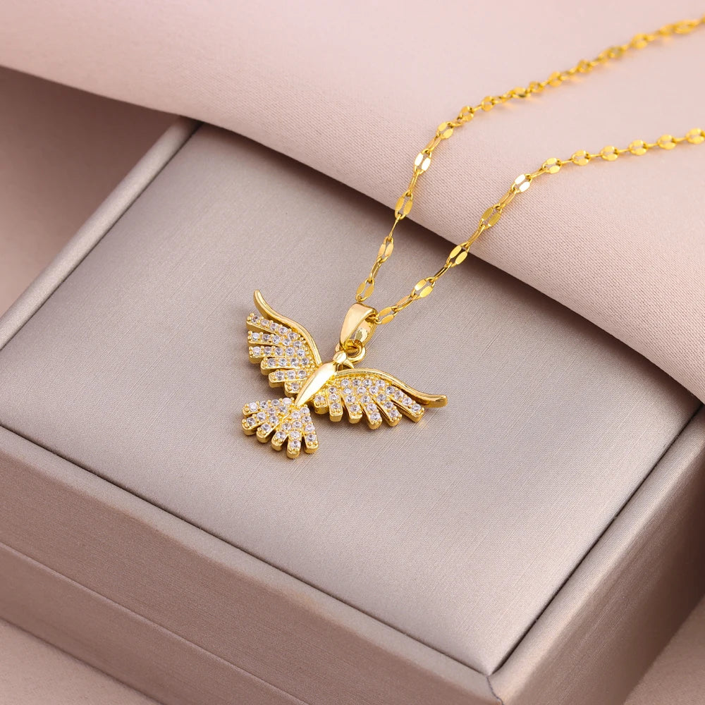 Collana Spirito Santo con zirconi incastonati (Placcata in oro 18 carati)
