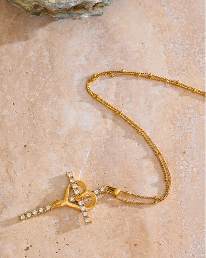 Collana Fede con Croce e Cuore Borchiato (placcata oro 18K)