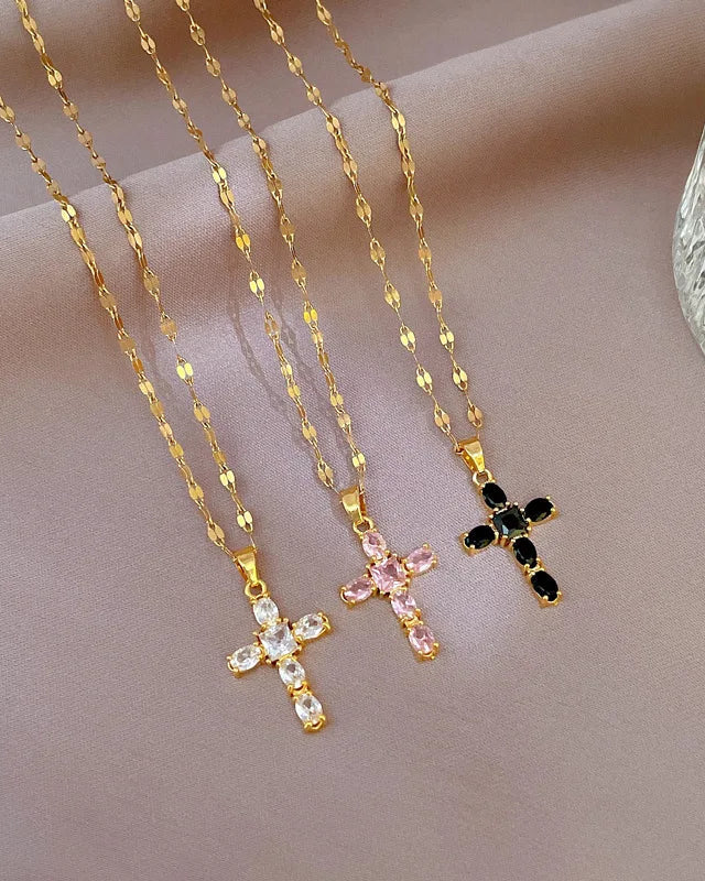 Collana Croce Catena a Luce Riflessa (Placcata in Oro)