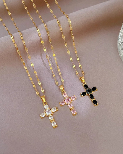 Collana Croce Catena a Luce Riflessa (Placcata in Oro)