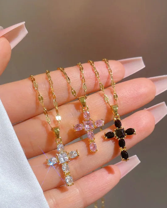 Collana Croce Catena a Luce Riflessa (Placcata in Oro)