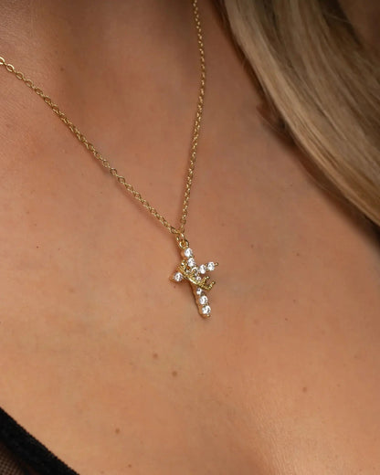 Collana con Croce e Corona di Cristo (Placato in Oro)