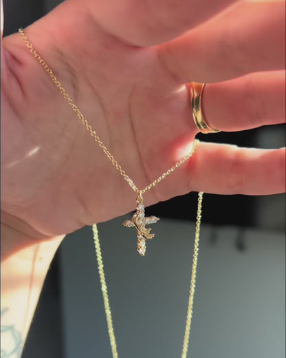 Collana con Croce e Corona di Cristo (Placato in Oro)