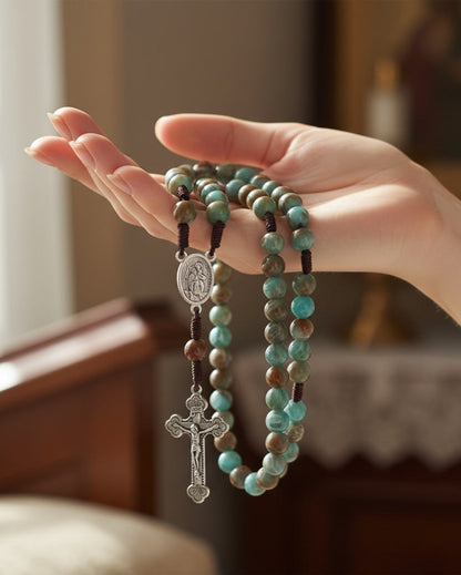 Rosario con Pietre Verdi e Crocifisso Argentato